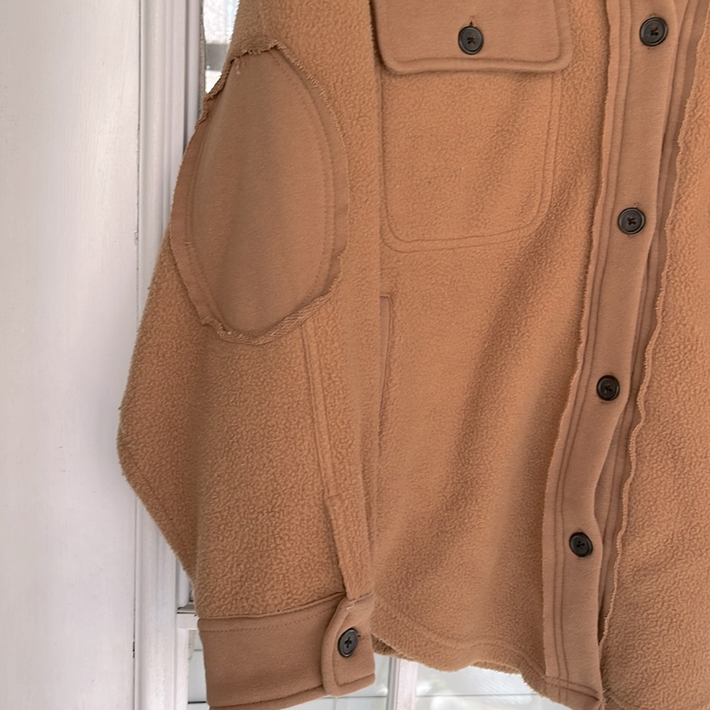 Lily & Lottie Taupe Wilder Sherpa Shacket with Front Pockets and Patched Elbows - Picture 6 of 8